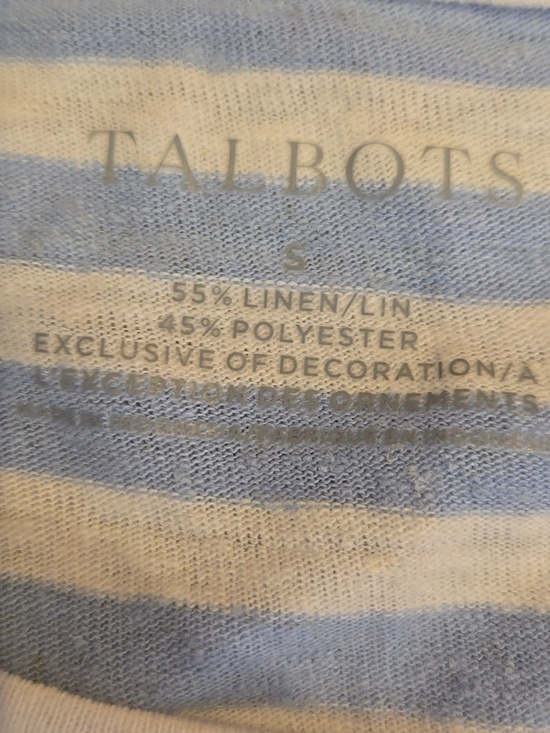 Talbot's Blue/White Striped Beach Theme Linen Blend Tee - Picture 2 of 6